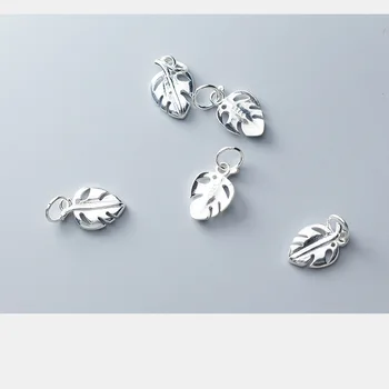 Duté Z Remeslá Leaf Charms 13mm 925 Sterling Silver Jemné Malé Visieť Prívesky DIY Ženy Muži Šperky Nálezy Na Narodeniny