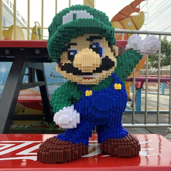 DUZ 8643 Hra Super Mario Luigi Zelený Obrázok 3D Model 8498pcs DIY Mini Stavebné kamene, Tehly Hračka pre Deti, 35 cm vysoký č Box