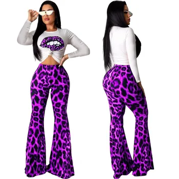 Dve Kus Ženy Festival Oblečenie Leopard Pery Tlač Topy Gepard Obličkového Nohavice Zhodné Sady Sexy 2 Kus Oblečenia HAOOHU