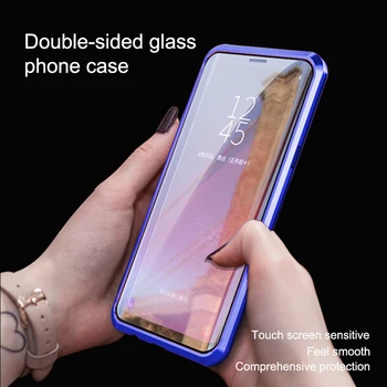 Dvojité bočné sklo telefón puzdro pre Samsung S8 plus S9 plus Vysoko transparentné sklo plus hliníkový Rám Samsung S8 S9 prípade kryt plášťa