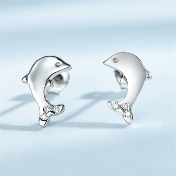 DY 925 Sterling Silver Náušnice Sladké Roztomilý Delfín Zvierat Vytvorené CZ Unikátny živé Stud Náušnice Pre Dievčatá, Deti Módne Šperky