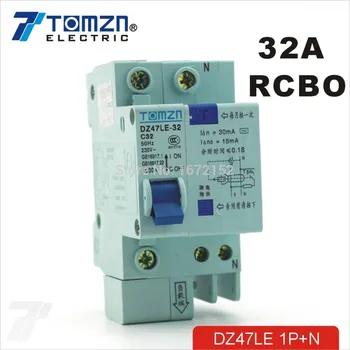 DZ47LE 1P+N 32A 230V~ 50HZ/60HZ Zvyškový prúd ističom s viac ako aktuálna a Úniku ochrana RCBO