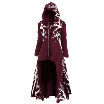 Dámske Dlhý plášť s Kapucňou Zimné Plus Veľkosť Halloween Strom Tlače Vysoká Nízka Kabát Outwear Pre Ženy 2020 Nové Módne Harajuku#45