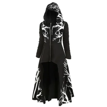 Dámske Dlhý plášť s Kapucňou Zimné Plus Veľkosť Halloween Strom Tlače Vysoká Nízka Kabát Outwear Pre Ženy 2020 Nové Módne Harajuku#45