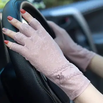 Dámske jarné letné semi-prst vodičské rukavice lady lete opaľovací krém bezprstové rukavice lady slip-dôkaz sexy čipka rukavice R355