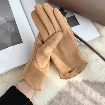 Dámske jesenné zimné stručný faux semiš kožené rukavice lady otvorené prst dotykový displej rukavice zimné vodičské rukavice R3422