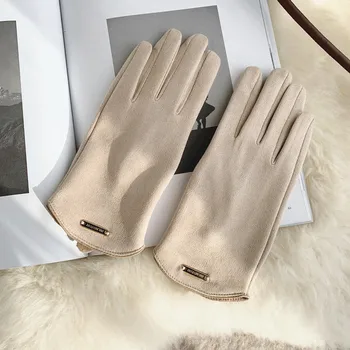 Dámske jesenné zimné stručný faux semiš kožené rukavice lady otvorené prst dotykový displej rukavice zimné vodičské rukavice R3422