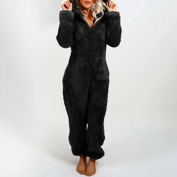 Dámske Luxusné Jumpsuit Jeseň Zima Teplé Pyžamo Našuchorený Fleece Romper Sleepwear Celkovo Kapucňou na Zips, Jedno-Kus Vyhovuje Plus Veľkosť