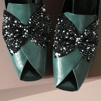 Dámske originálne kožené slip-on med päty sandále típat prst motýlik kórejský štýl bežné pohodlné čerpadlá vysokej kvality obuv ženy