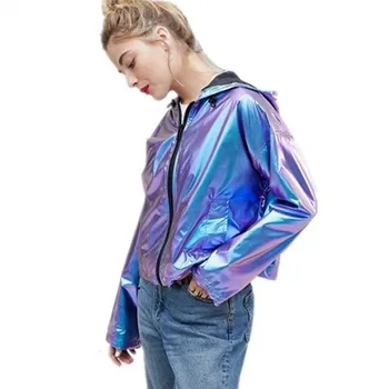 Dámske sako streetwear kovové lesklé farby vode odolná srsť