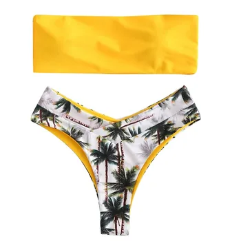Dámske Sexy Letné Brazílsky Dve Kus Plavky, Plavky, Bikiny, Push-up plážové oblečenie plavky Polstrovaná Obväz Kokosový Tlač