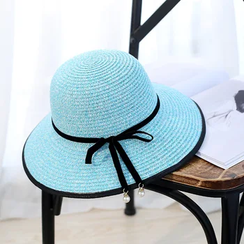 Dámske slnečné klobúky Módne mašličkami a šedým Cestovanie pláži čiapky Letné opaľovací krém youth slamené klobúky