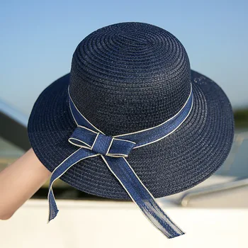 Dámske slnečné klobúky Módne mašličkami a šedým Cestovanie pláži čiapky Letné opaľovací krém youth slamené klobúky