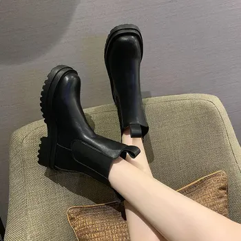 Dámske Topánky 2020 Platformu Čierne Topánky Robustný Podpätok Topánky Luxusné Značky Dizajnér Chelsea Boots Martin Zimné Topánky Botas De Mujer