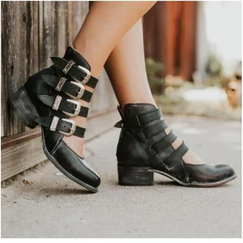 Dámske topánky na jar jeseň pu kožené polovice podpätky vintage členok čerpadlá pracky popruhu gladiator topánky dámske plus veľkosť zapatos mujer