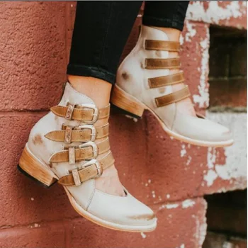 Dámske topánky na jar jeseň pu kožené polovice podpätky vintage členok čerpadlá pracky popruhu gladiator topánky dámske plus veľkosť zapatos mujer
