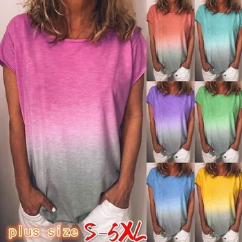 Dámske Tričko O-Krku Voľné Krátky Rukáv Rainbow Gradient Top Crop Módne Príležitostné Letné 5XL T-Shirt Ženy 2021 Nové