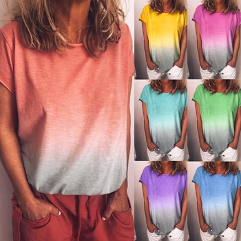 Dámske Tričko O-Krku Voľné Krátky Rukáv Rainbow Gradient Top Crop Módne Príležitostné Letné 5XL T-Shirt Ženy 2021 Nové