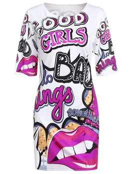 Dámske Vtipné Tlač Letné Šaty Cartoon Hip Hop Mini Šaty Club Party Šaty plus Veľkosť T-Shirt Dress