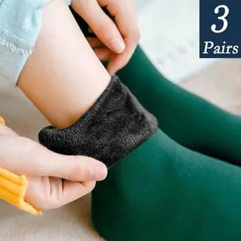 Dámske Zimné Teplé Ponožky Zahustiť Tepelnej Nylon Cashmere jednofarebné Ponožky Mäkký Sneh Topánky Poschodí Spánku Čierne Ponožky 3 Páry/Set