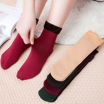 Dámske Zimné Teplé Ponožky Zahustiť Tepelnej Nylon Cashmere jednofarebné Ponožky Mäkký Sneh Topánky Poschodí Spánku Čierne Ponožky 3 Páry/Set