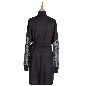 Dámske Šaty Black Turtleneck Šaty Polka Dot Oka Dlhé Rukávy Šiat pre Ženy 2020 Zimné Pletené Šaty Vestido De Mujer