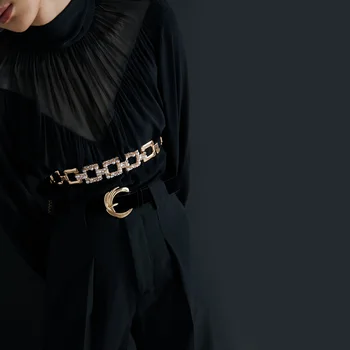 Dámy Twist Kovový Kolík Pracky Pásu Black Velvet Široký Luxusný Opasok S Elegantné Šaty Na Voľný Čas Oblek