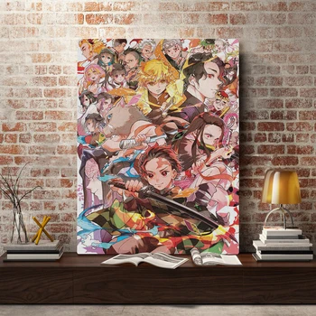 Démon Vrah Kimetsu č Yaiba anime koláž Wall Art Plátno Dekorácie plagát vytlačí obývacia izba Domov spálňa decor Maľovanie