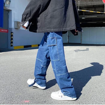 Džínsy mužov Širokú Nohu, nohavice 2020 Jeseň Hip Hop Streetwear pánske džínsy Nové Voľné Rovno Neforemné Džínsové Nohavice Muž bežné nohavice