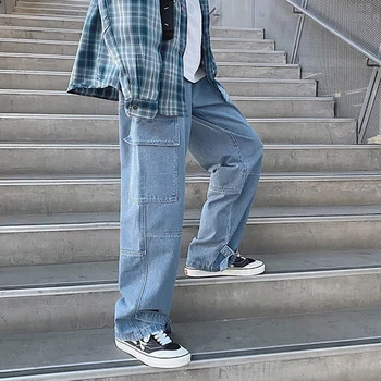 Džínsy mužov Širokú Nohu, nohavice 2020 Jeseň Hip Hop Streetwear pánske džínsy Nové Voľné Rovno Neforemné Džínsové Nohavice Muž bežné nohavice