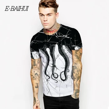 E-BAIHUI letné módne mens Príležitostných t shirt Muž 3D Octopus tlač krátke rukávy T-košele značky T-Shirts Swag mens topy tees NA-2
