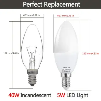 E14 LED Sviečka Žiarovky maximálne 45 w Žiarovky Ekvivalent 5W Teplá Biela 3000K-Letný 5800K Malé Edison Skrutku Lightbulb 3PACK
