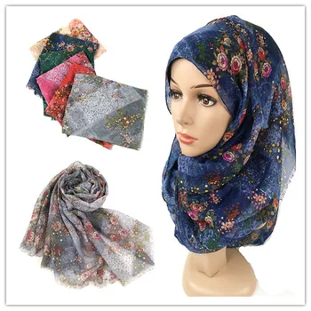 E34 Kvetinový Hidžáb šatku bavlna šály, moslimské šatky dlho zábaly módne Islamskej max šatky 10pcs/veľa