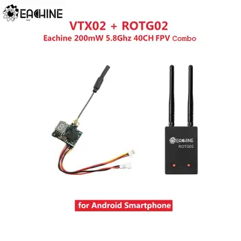 Eachine VTX02 + ROTG02 FPV Combo 5.8 G 40CH 200mW Rozmanitosť Audio Vysielač, Prijímač, Set Black pre Android Telefónu