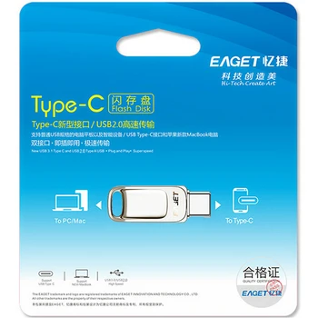 Eaget USB 3.1 Typ C Flash Disk 128GB Kovové Pero Disk 64 GB Mini kl ' úč 32GB USB C Flash Pre Typ-C Chytrý Telefón & Notebook