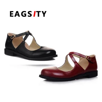EAGSITY módne ženy Mary Jane topánky cosplay jednotné ploché topánky členok popruh úradu práce kariéru dámy šaty tanečné topánky