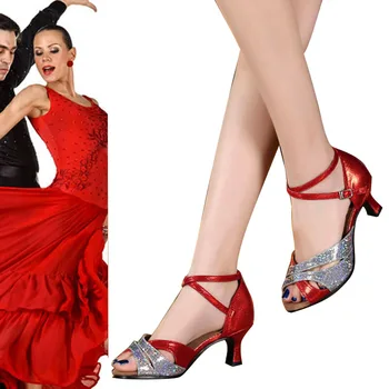 EAGSITY Sequined dámske topánky mačiatko päty sandále členok popruh típat prst Latin jazz strany tanečné topánky šmyku odolnosť pohodlné