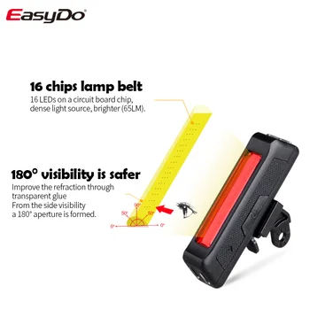 EasyDo Cyklistické Svetlo na Bicykel USB Nabíjanie Zadné zadné Svetlo 16 LED Pás s 3 Pevnými Spôsoby 180° Viditeľnosť Cyklistické Doplnky