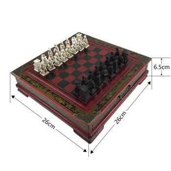 Easytoday Drevený Šach Hra Živice Charakter Modelovanie Šachové Figúrky Čínsky Retro Bojovníkov Terakotovej Drevené Šachovnici Darček