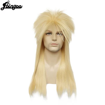 Ebingoo Vlasy Spp+70. rokov 80-tych rokov Hallween Kovové Rocker Disco Parochňu Mužov Blond Dlhé Rovné Syntetické Cosplay Karmínová Parochňu pre Muž Žena