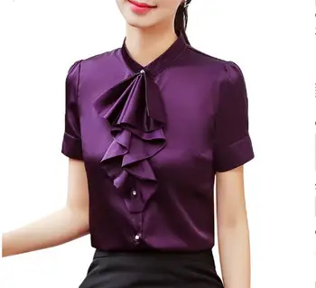 Eelgant Volánikmi tričko ženy lete roku 2019 Nové módne temperament krátky rukáv šifón blúzky office dámy plus veľkosť pracovnej dosky
