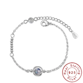 Elegantná 925 Sterling Silver Svete Náramok Femme Argent Modrá Moonstone Braclets pre Ženy Minimálne Tenké Reťazí Remienok SB031