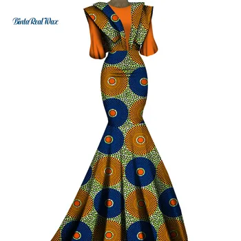 Elegantné Africkej Ženy Šaty Bazin Riche Bavlna Afriky Vosk Tlač Podlahy-Dĺžka Polovičný Rukáv Party Šaty Afriky Oblečenie WY6888