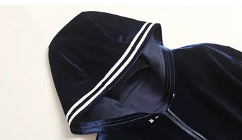 Elegantné dámske Velvet oblek potu 2020 Jeseň ženy velvet kapucňou bundy+bežné nohavice dvoch dielna sada C153