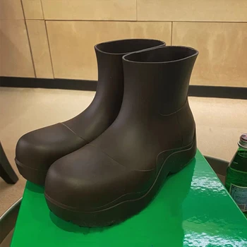 Elegantný Dizajn Zelená Dážď Topánky Ženy Kolo Prst Hrubé Dno Krátke Botas Femme Módne Členkové Topánky