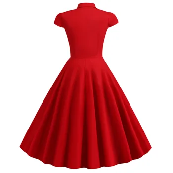 Elegantný Krátky Rukáv Rockabilly Párty Šaty Červené Zase Dole Golier Župan Bežné Retro 60 50. rokov s Vintage Vestidos Ženy Oblečenie