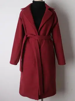 Elegantný pás zimný kabát ženy dlhý rukáv laple dlhý kabát, kabát 2020 módne Teplé červené víno kabát