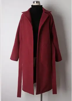 Elegantný pás zimný kabát ženy dlhý rukáv laple dlhý kabát, kabát 2020 módne Teplé červené víno kabát