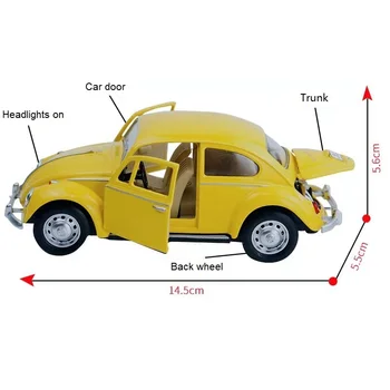 Elektrické Zber Modelu Auta Volkswagen Beetle Pull-Back 1/28 Rozsahu Zliatiny Autá Vianočný Darček pre Deti so suvenírmi