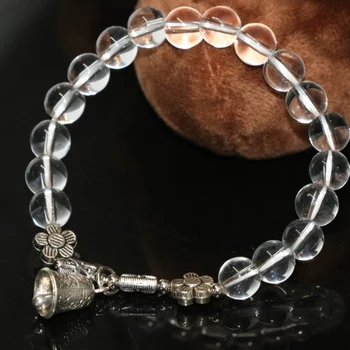 Elektrolyticky pokrývajú jedinečný dizajn bell prívesok náramok biely crystal 8 mm okrúhle korálky ženy nevestu dievčatá krásu šperkov 7.5 palcový B2168
